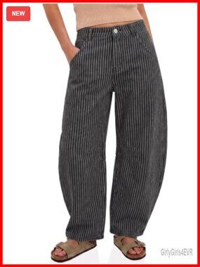 High Waisted Barrel Leg Wide Leg Jeans Loose Fit Roll Up Hem Casual